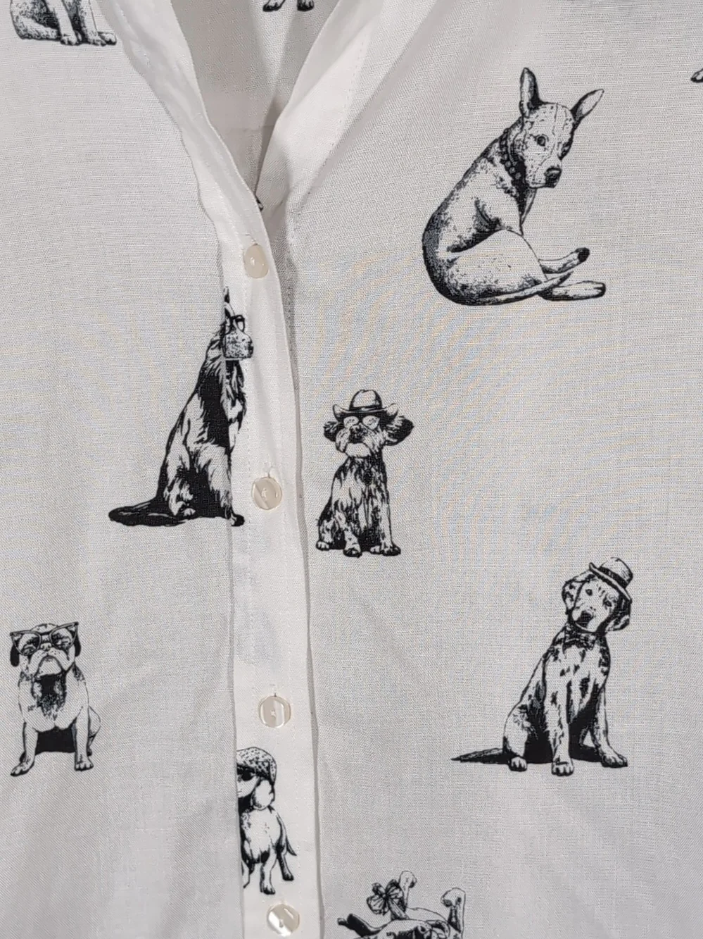 Jane + Delancey Dogs Shirt Blouse Size 2X Button Down Hi Low White Black - Picture 2 of 9